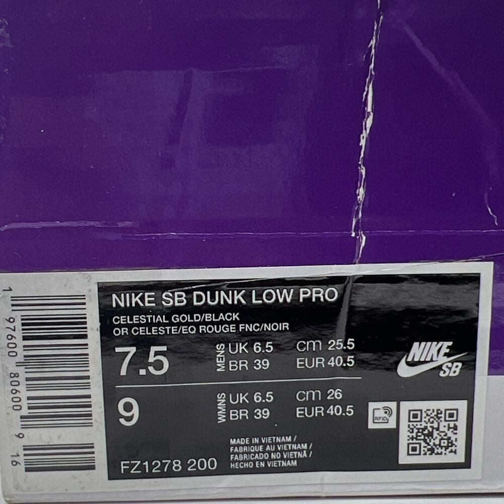 Mens Size 7.5 Nike SB Dunk Low Celestial Gold Black Sneakers FZ1278 200 - Picture 7 of 7